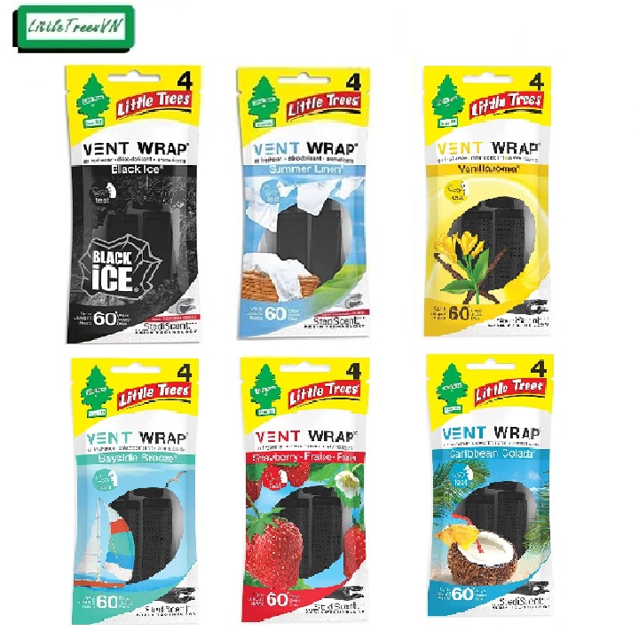 CHÍNH HÃNG USA - Kẹp thơm cài khe gió máy lạnh ô tô Little trees - Vent Wrap (gồm 4 kẹp trong 1 túi)