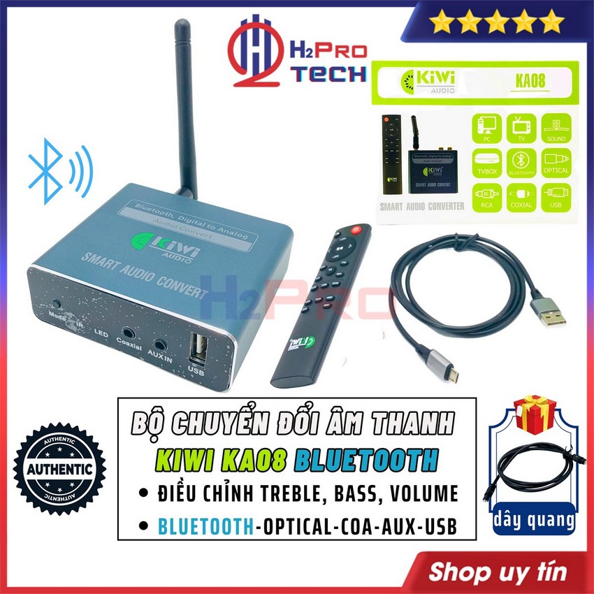 Bộ Chuyển Đổi Âm Thanh Kiwi Ka08, Chuyển Âm Thanh Quang Từ Tivi Sang Loa Cao Cấp 24Bit-Bluetooth-Remote-Usb-H2Pro Tech