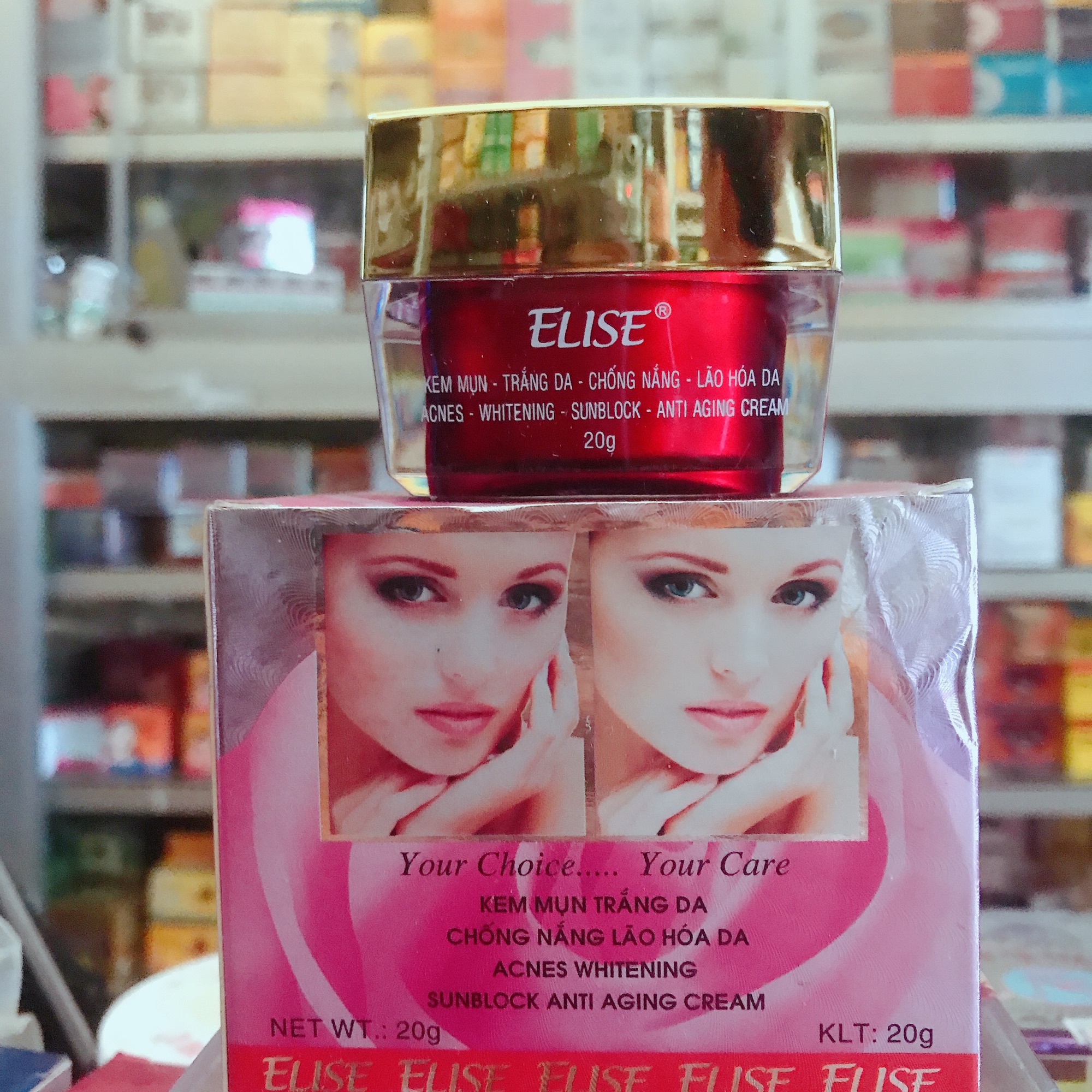 Kem Elise mụn trắng da chống nắng lão hoá da 20g, kem trắng da chống nắng, kem ELISE đỏ chính hãng