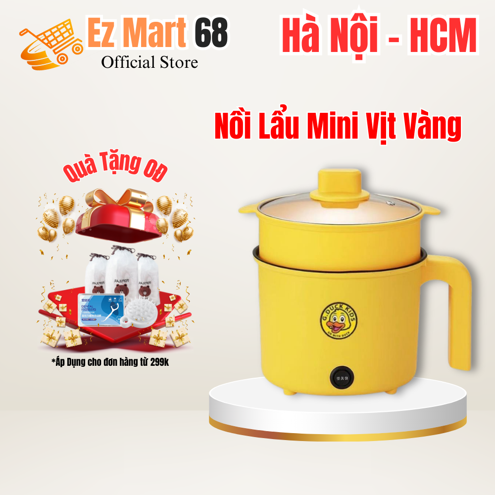 Nồi điện mini VỊT VÀNG 2 tầng đa năng nấu cơm lẩu cháo chiên xào dung tích 1,8L - Nồi lẩu mini, Ca nấu mì mẫu mới