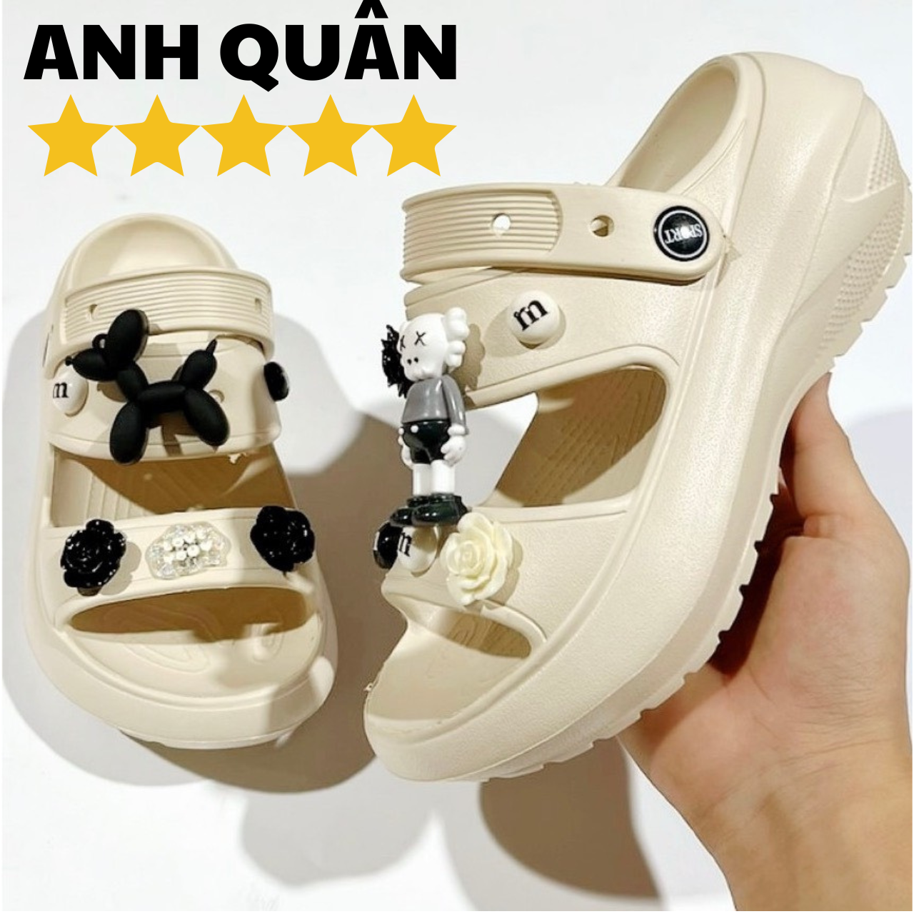 Dép sandal nữ dép quai ngang bánh mì siêu nhẹ đế dày cao 5 phân Đính nhiều STICK dễ thương hottrend ( 617)