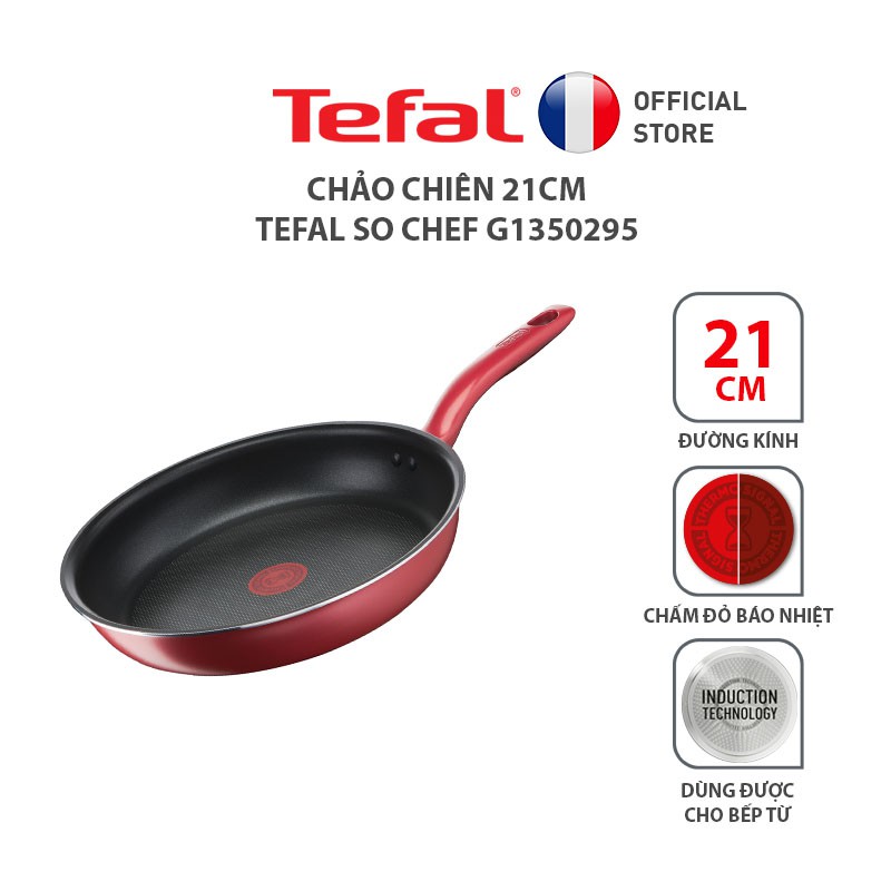 Chảo chiên chống dính đáy từ tefal so chef g1350295 21cm đỏ - hàng chính hãng