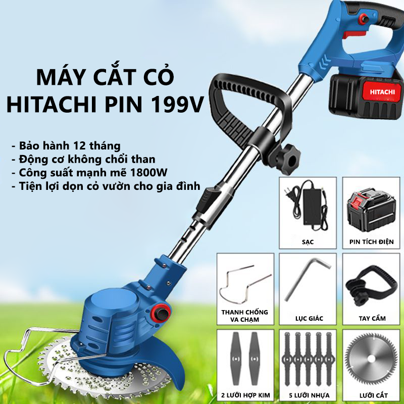 [CHÍNH HÃNG] Máy Cắt Cỏ 2 PIN HITACHI Cầm Tay Công Suất 1800W, Máy Cắt Cỏ Mini Sử Dụng Cho Gia Đình PIN 199V, Động Cơ Mạnh Mẽ, Bảo Hành 12 Tháng
