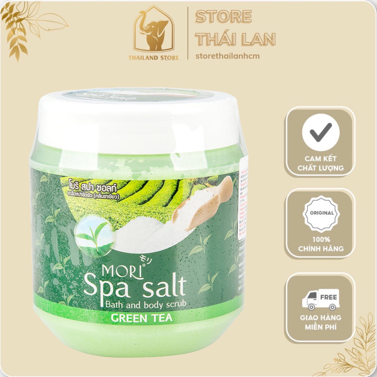 Muối tẩy tế bào chết mori Spa Salt -Hương Trà Xanh (Green Tea) thái lan 700gr