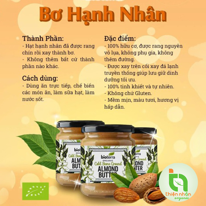 Bơ hạnh nhân hữu cơ Bioterra Almond Butter 330g
