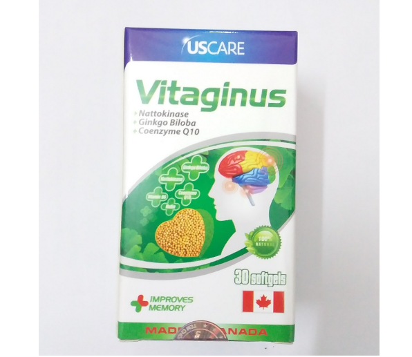 Viên bổ não Vitaginus - hoạt huyết dưỡng não, giảm đau đầu, hoa mắt, chóng mặt, ù tai (Chai 30 viên)