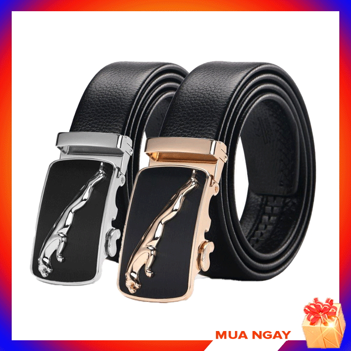 Thắt lưng nam khóa tự động da Pu, mặt khóa con báo