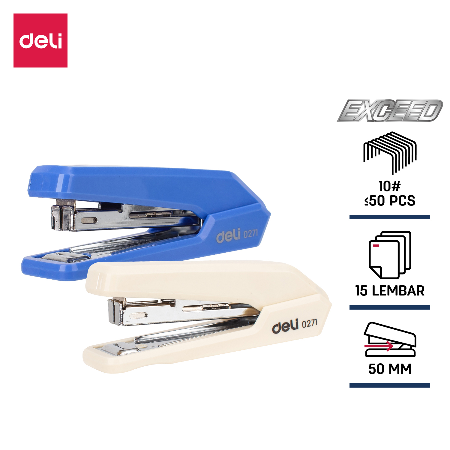 Dập ghim loại #10 deli, 15 trang, xanh, trắng - 1 cái e0271