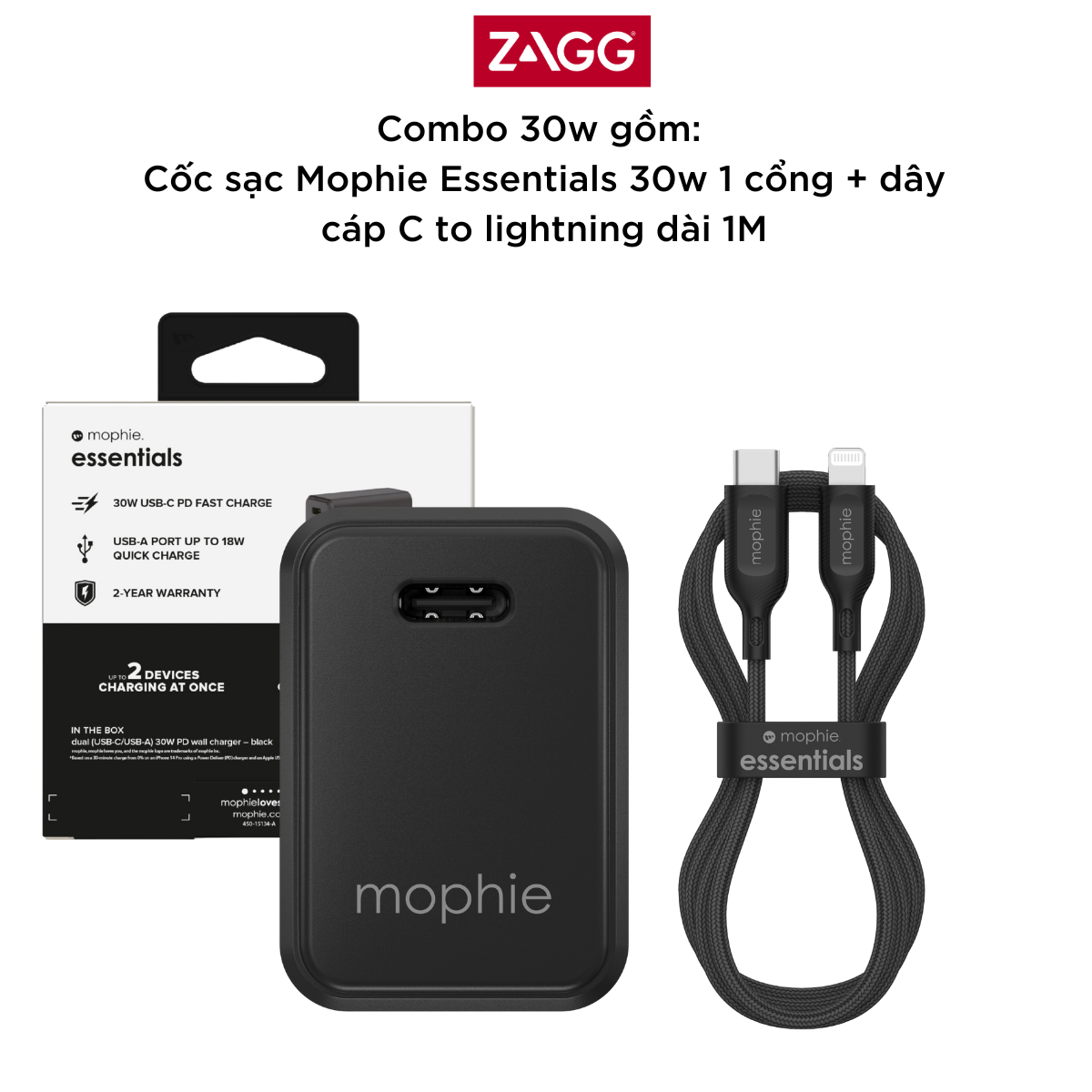 Combo sạc nhanh Mophie Power Delivery 30W USB-C