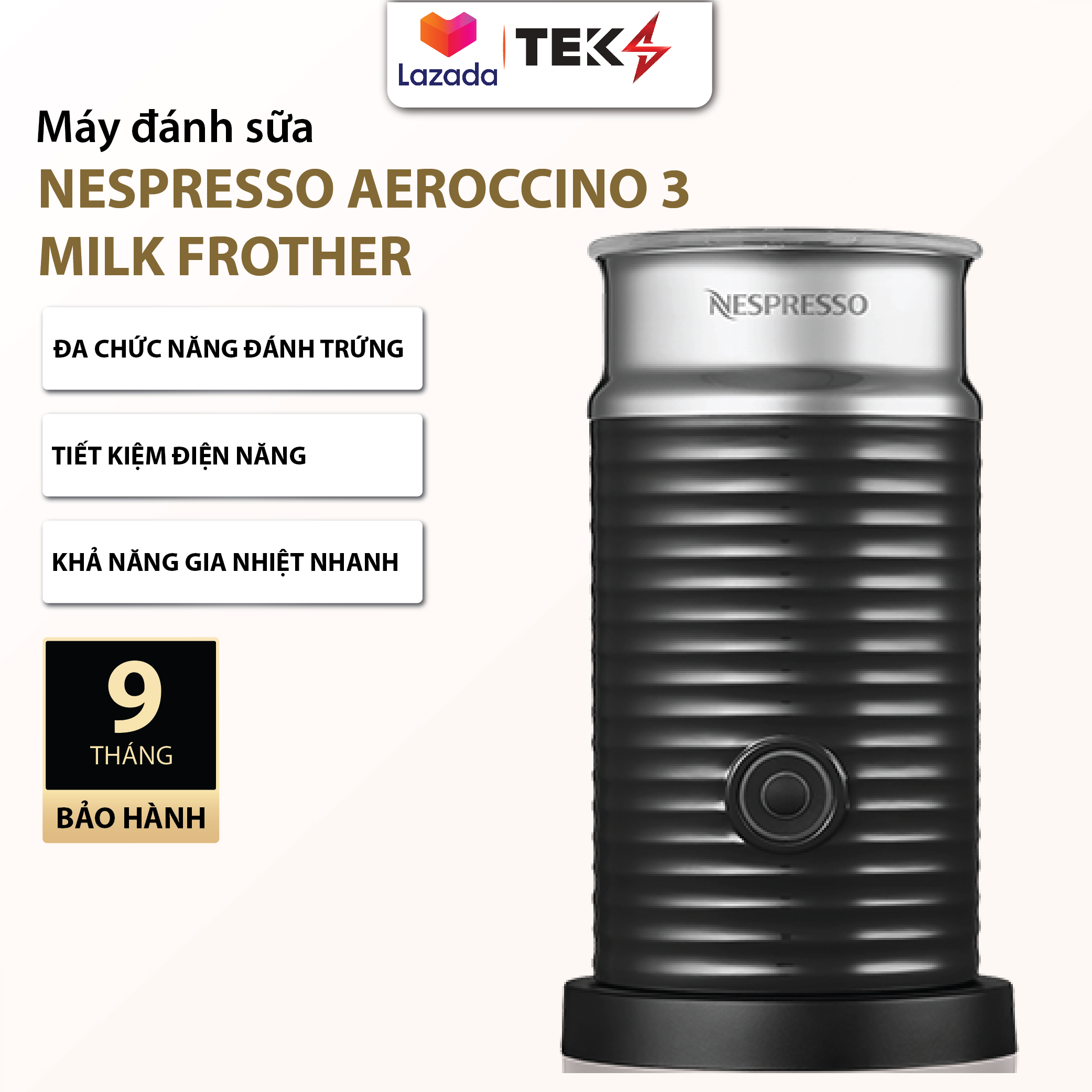 Máy đánh sữa Nespresso Aeroccino 3 Milk Frother, tạo bọt sữa Capuchino, Latte, Machiato