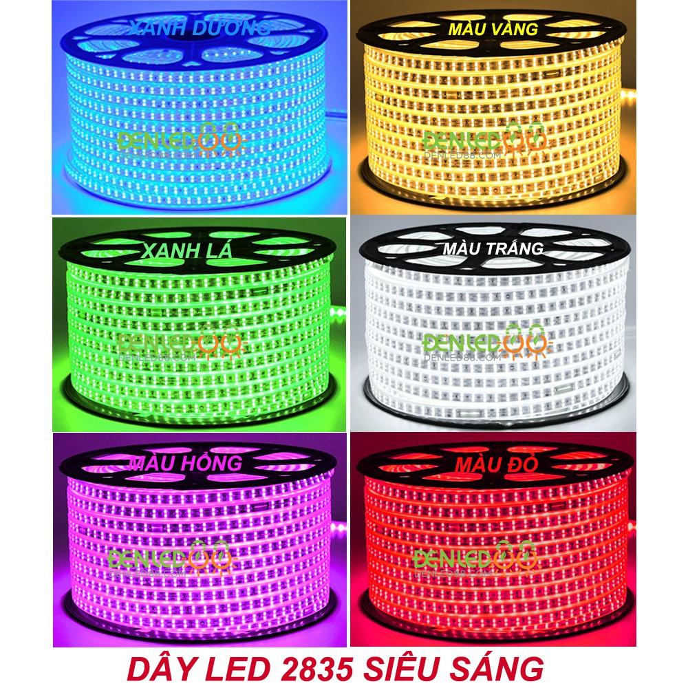 Led dây 2835 120d cuộn 100m . ánh sáng trắng . vàng . xanh dương . xanh lá . đỏ . hồng . đuổi 6 màu