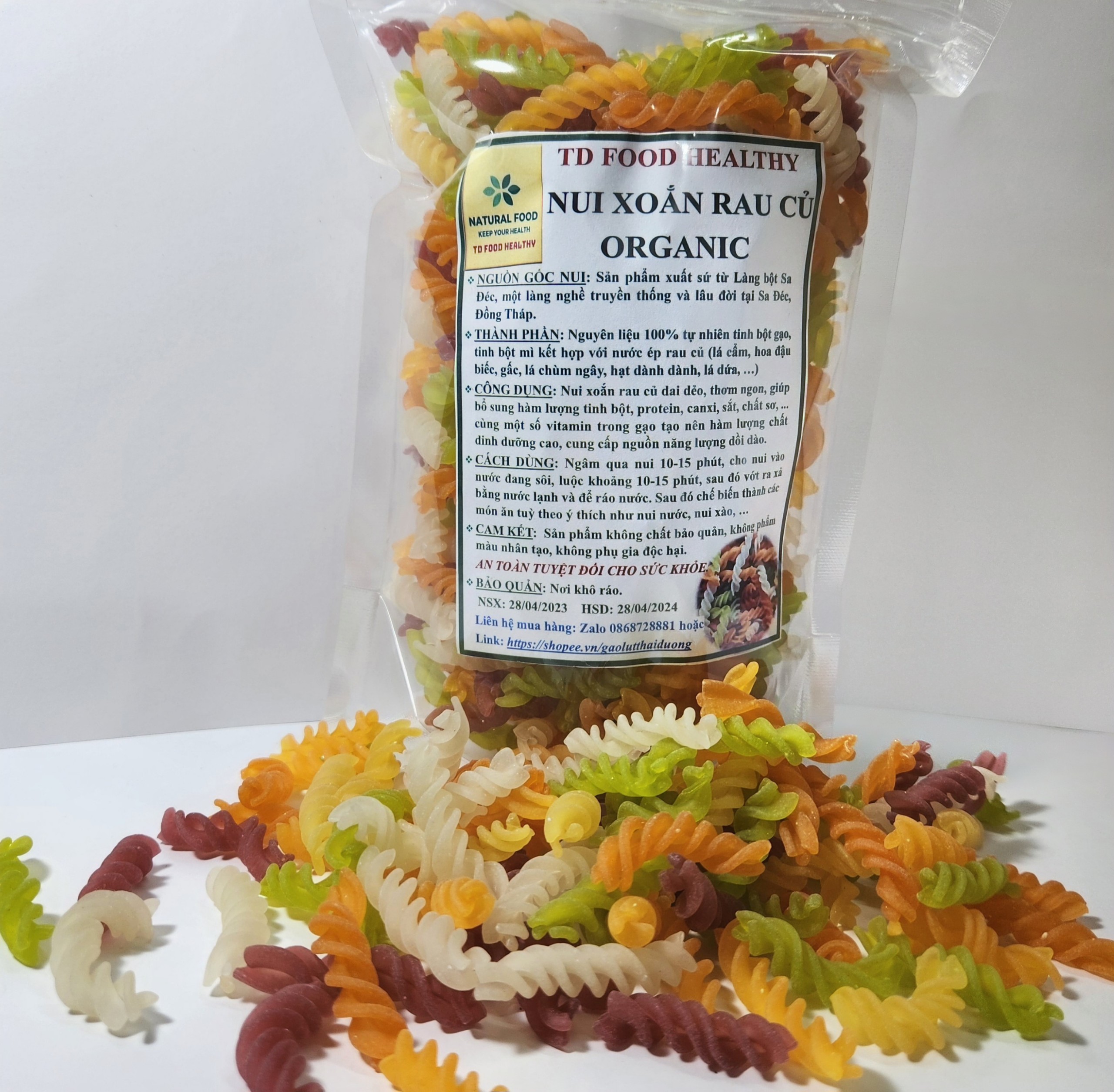 Nui xoắn rau củ túi 500g, nui hữu cơ cho người ăn kiêng eatclean, giảm cân