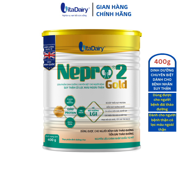 Sữa bột Nepro 2 Gold 400g dành cho người bệnh thận đã chạy thận và tiểu đường - VitaDairy