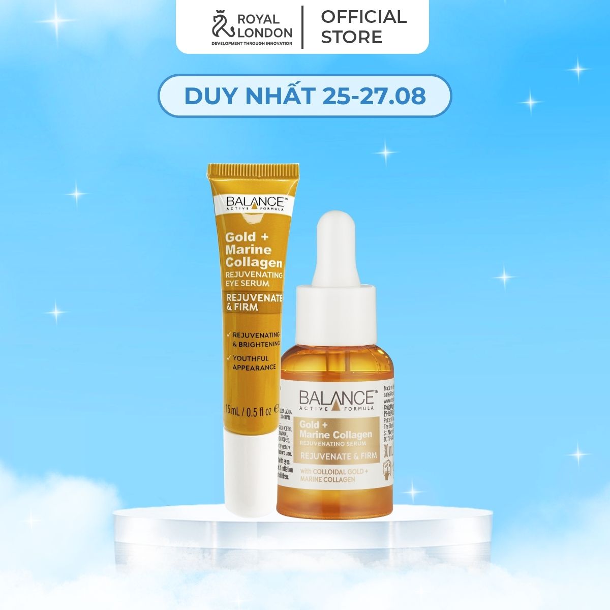 Combo Serum + Kem Mắt Trẻ Hóa Da Balance Gold Collagen Rejuvenating 30ml + 15ml