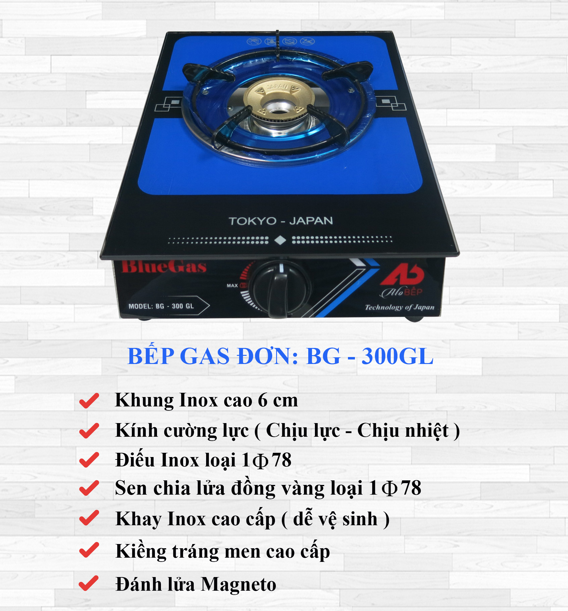 Bếp gas đơn mặt kính cao cấp Blue Gas thế hệ mới - Tiết kiệm gas