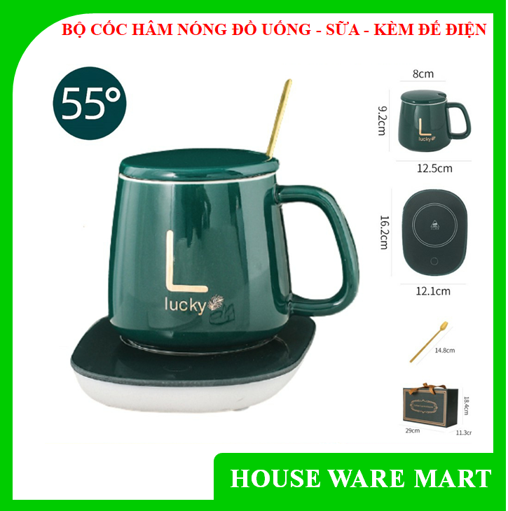 BỘ CỐC SỨ KÈM MÁY HÂM NÓNG LUCKY, DÙNG ĐỂ HÂM NÓNG SỮA, ĐỒ UỐNG  – SANG TRỌNG – LỊCH SỰ - TIỆN LỢI - TẶNG KÈM THÌA KHUẤY