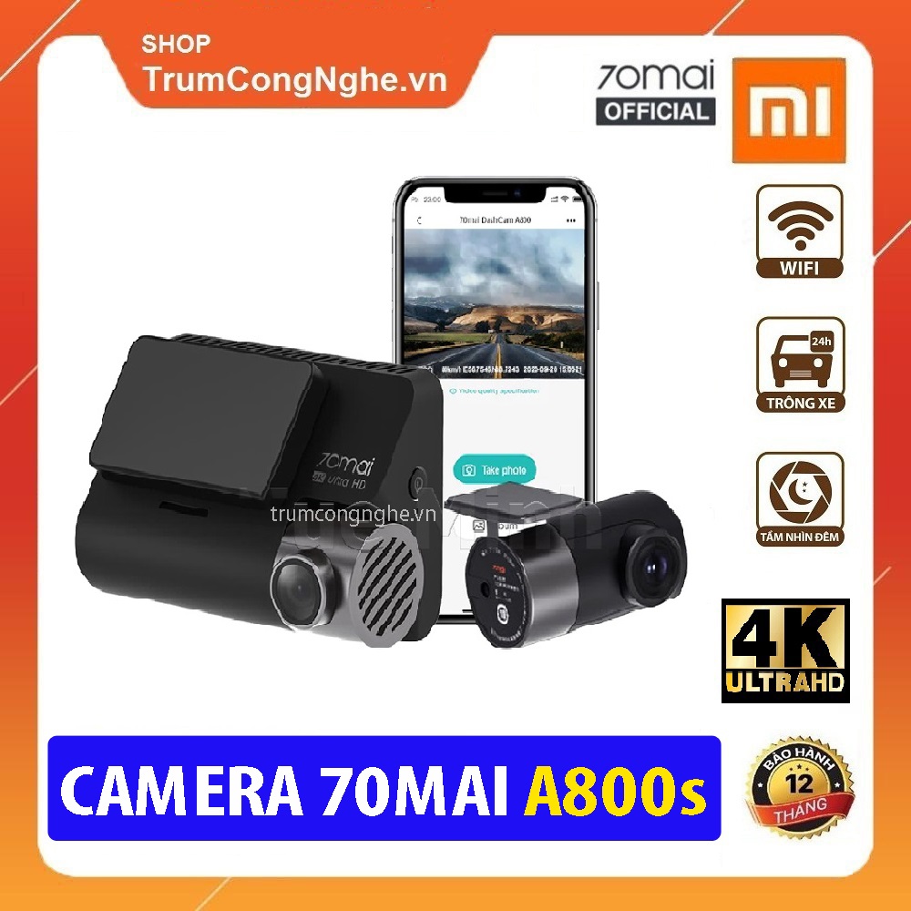 [Trả góp 0%]Camera Hành Trình Ô tô Xiaomi 70mai A800s Dash Cam 4K Full bộ Kèm Camera Sau Siêu Nét