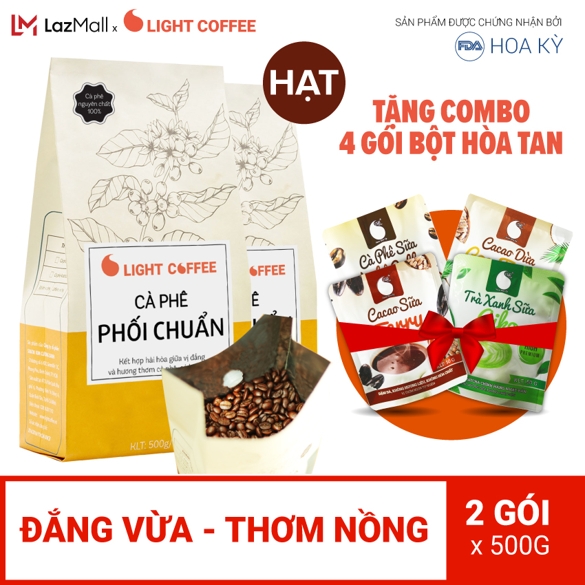 Cafe hạt rang nguyên chất 100% - Phối chuẩn - Light Coffee - 1kg (2 gói)
