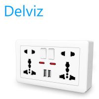 Delviz  Power Socket Double Universal 5 Hole Switched Outlet 2.1A Dual USB Charger Port LED indicator 146mm*86mmgold/white/grey.