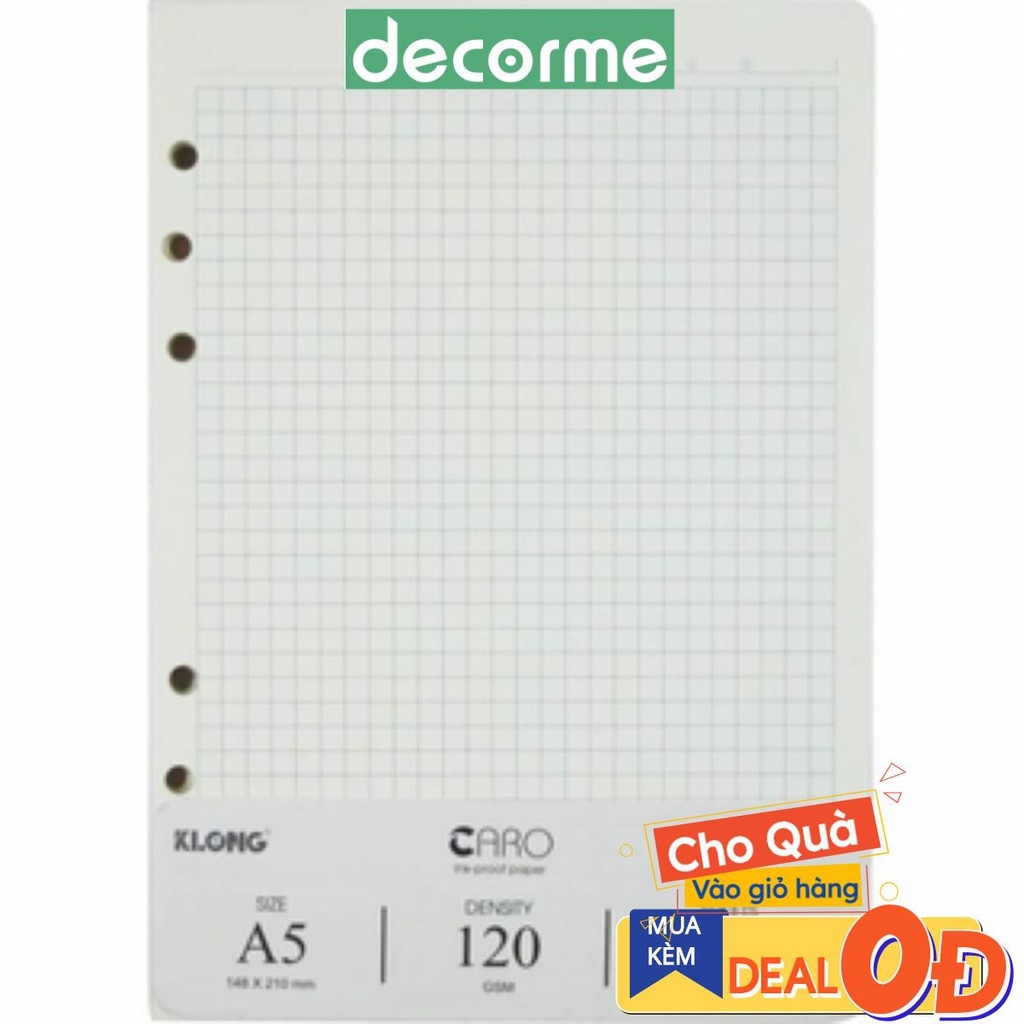Ruột giấy refill kẻ caro GRID 6 lỗ sổ còng A5 - 100 tờ KLong MS: 996