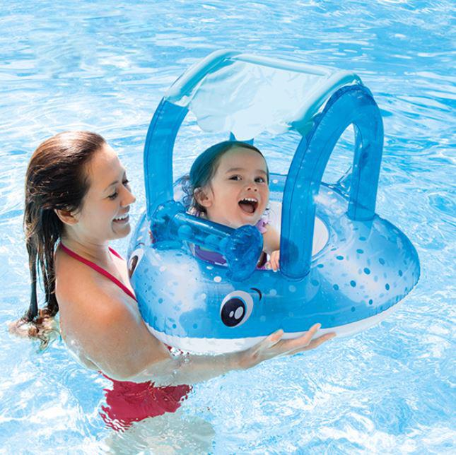 Phao bơi cao cấp intex 56589 hình cá đuối, có mái che nắng cho bé - phao bơi xỏ chân chống lật