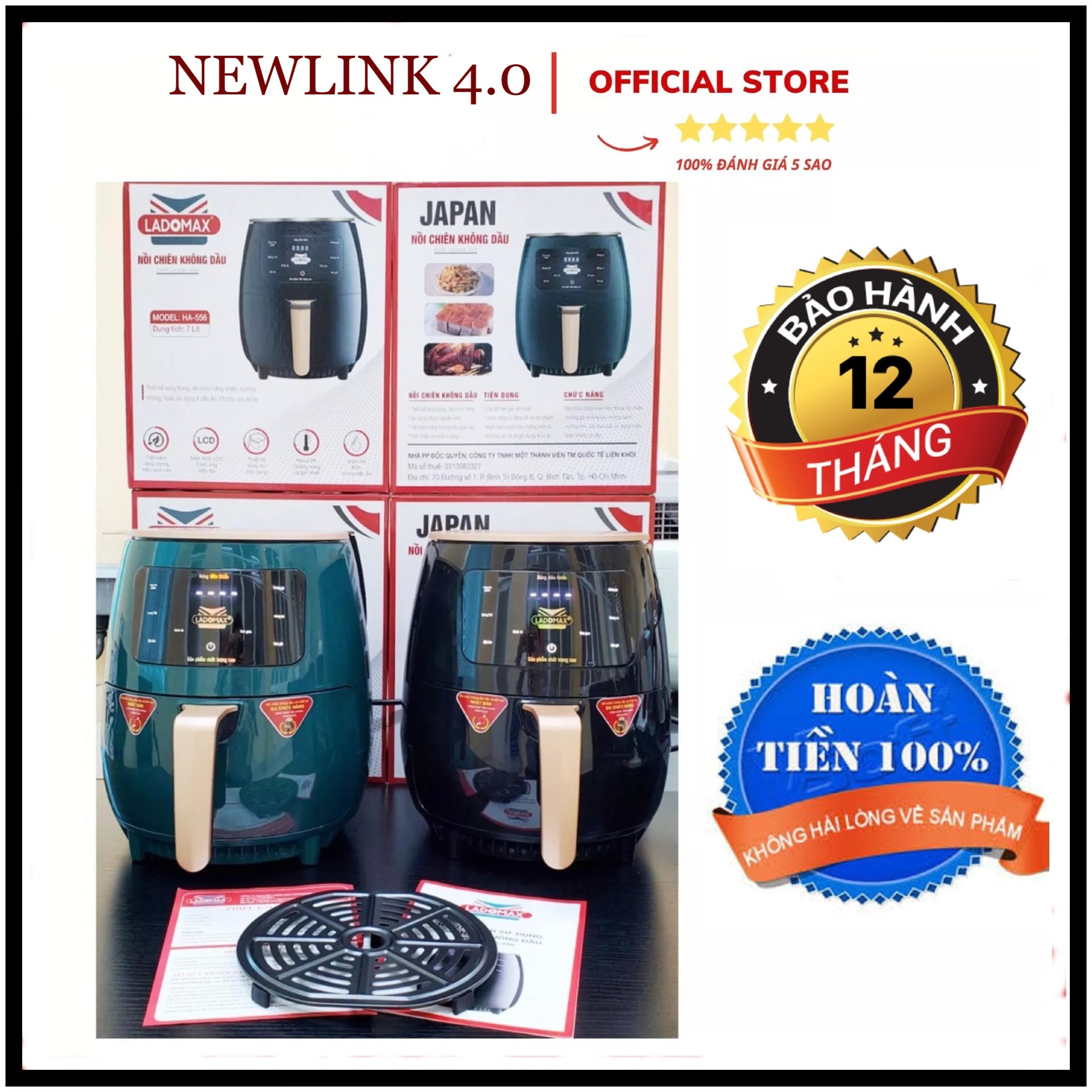 Nồi Chiên Không Dầu LADOMAX HA-556 Dung Tích 7L Công Xuất 1400W Thép Không Gỉ, Chống Dính -Siêu Bền, Khó Bong Tróc,Dễ Dàng Vệ Sinh Bảo hành 12 tháng