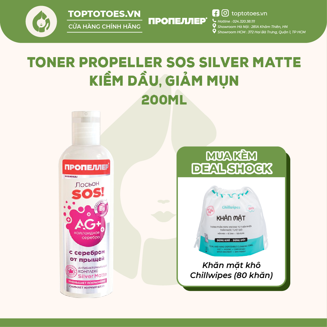 Toner Propeller SOS Silver Matte kiềm dầu, giảm mụn