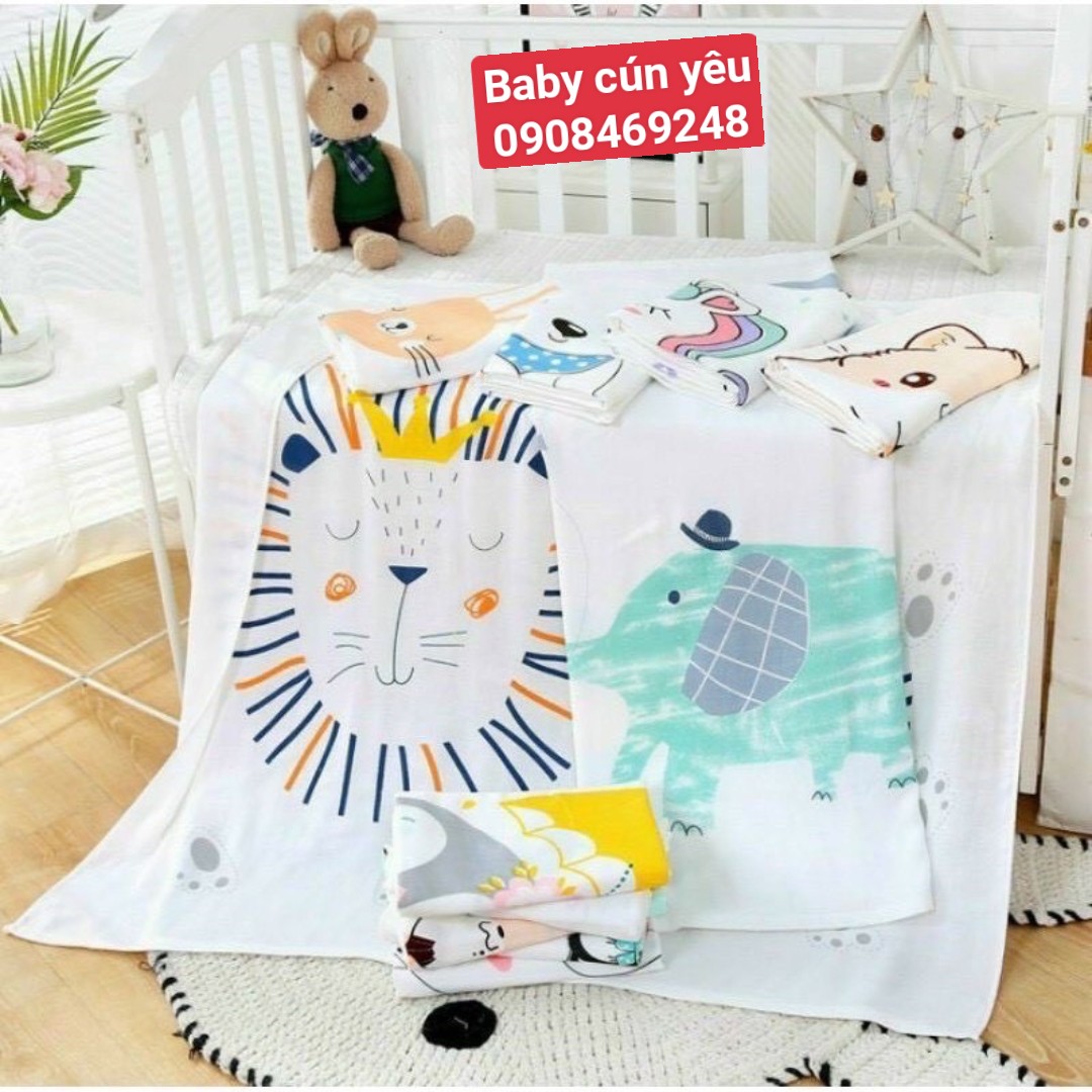 Chăn cho bé, chăn lụa cotton aden siêu mềm mát kích thướt 110 * 110 cm