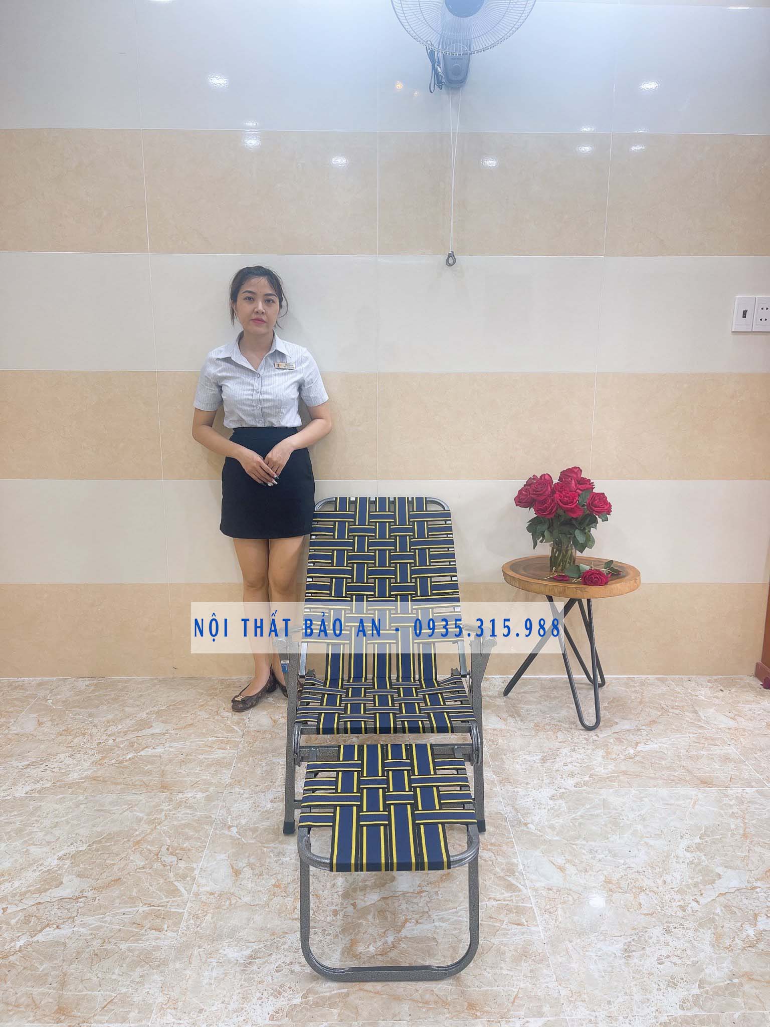 Ghế bố xếp dây dù đan lớn khung sắt D175cm x R65cm x C35cm, giao hàng lắp đặt tại nhà