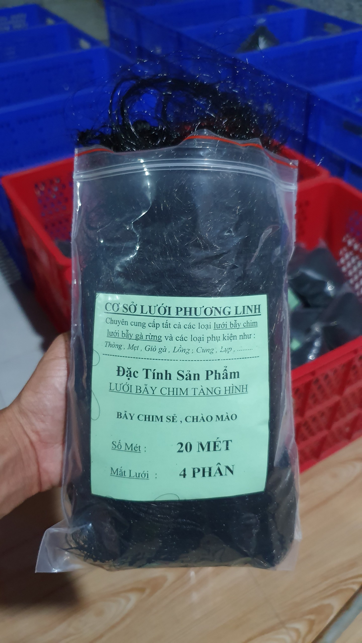 Lưới tàng hình 20 mét bẫy chim sẻ , chào mào , tổng hợp các loại mắt 4 phân cao 6 mét 5 giây 4 túi, hàng thái lan mua về là sử dụng