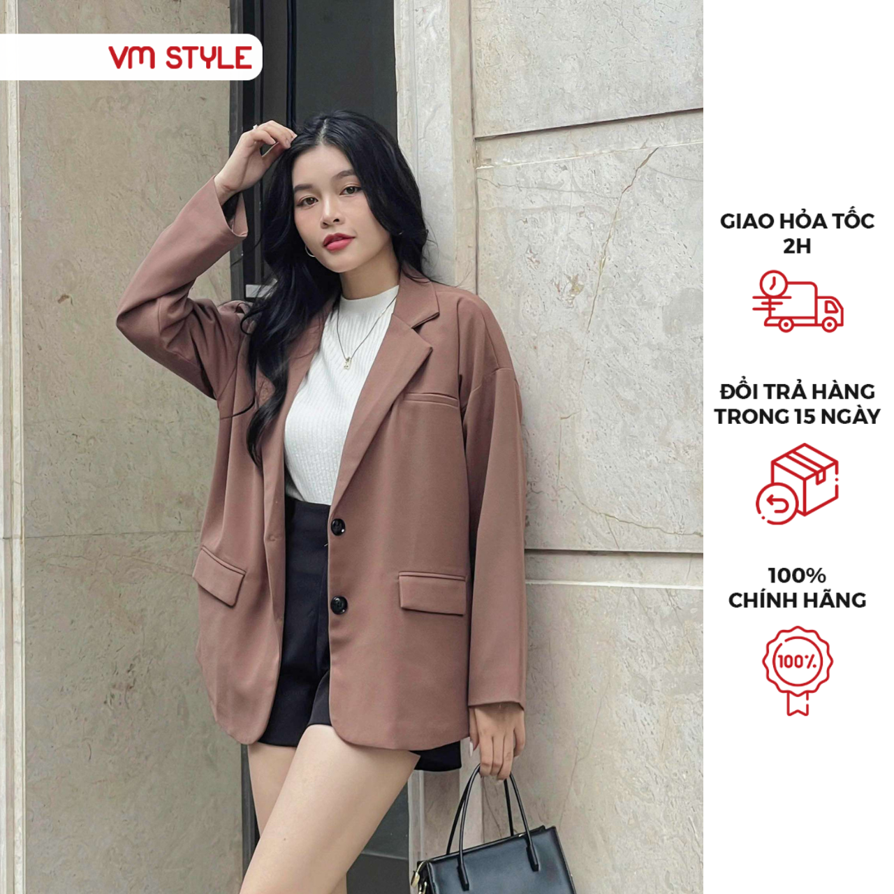 Áo khoác blazer nữ VM STYLE KVU00004 hàn quốc, áo vest tay dài 2 túi nắp ulzzang thời trang