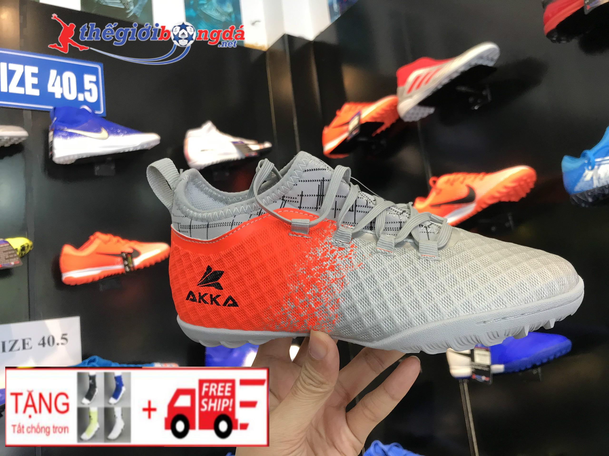 [THẾ GIỚI BÓNG ĐÁ SHOP] Giày đá bóng cỏ nhân tạo AKKA Speed2 trẻ em Màu Bạc Cam - SHIP FREE + TẶNG TẤT CAO CẤP 50K