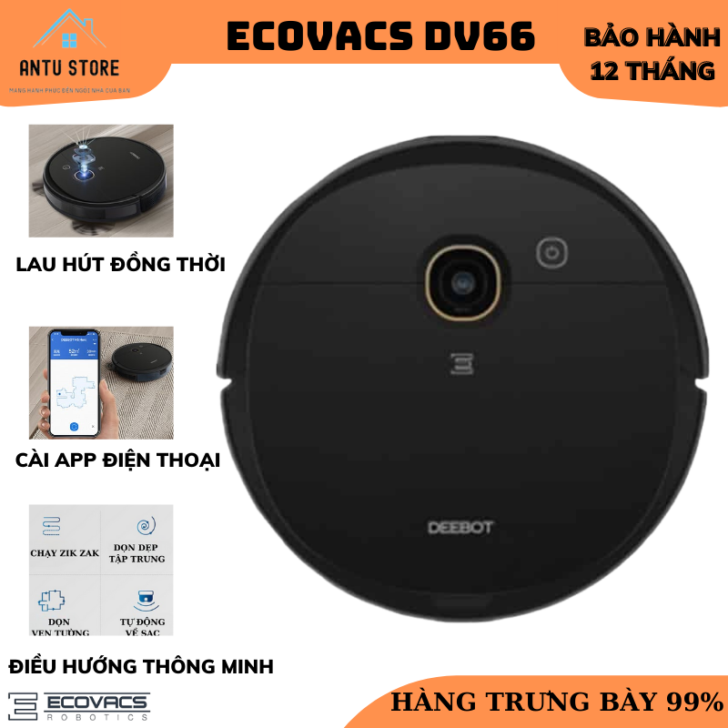 Robot hút bụi lau nhà ecovacs deebot dv66 - hàng trưng bày 99% - kèm remote, sử dụng app trên điện thoại - mới 99% bảo hành uy tín tại antu store
