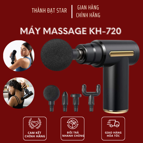 Máy Massage Fascial Gun KH 720 Mini Cầm Tay 4 Đầu 6 Chế Độ Giảm Căng Cơ Trị Nhức Mỏi