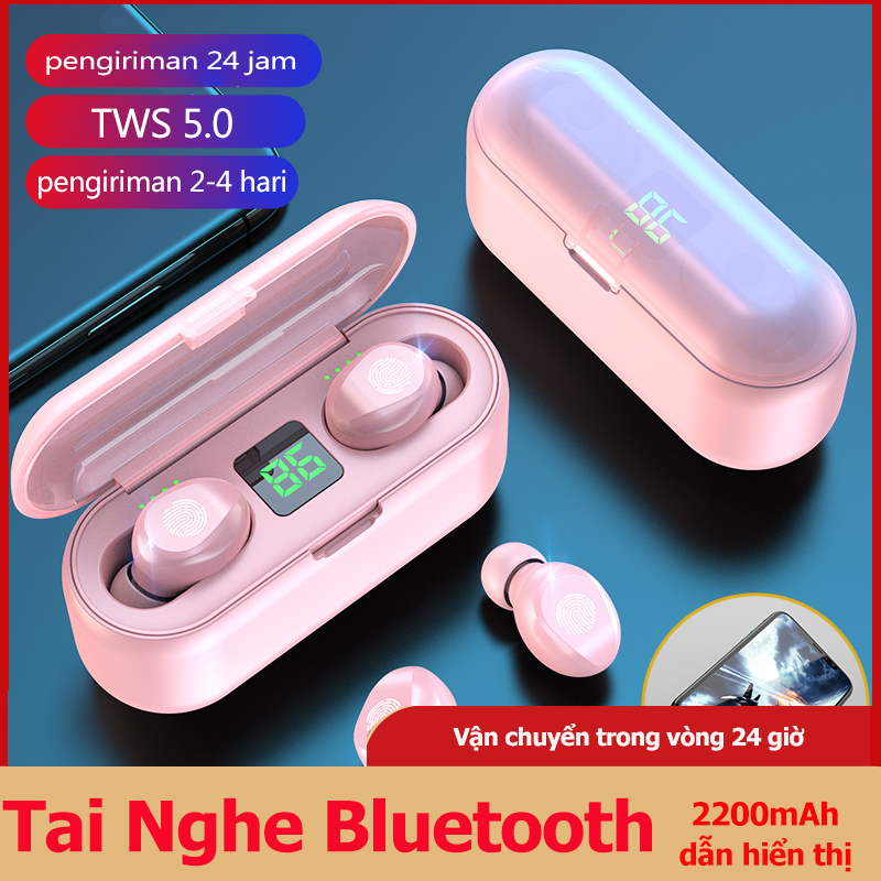 Besora Tai Nghe Bluetooth 5.0 TWS F9 Pro, Bass mạnh bản quốc tế cao cấp cảm ứng chống nước, chống ồn, cảm biến vân tay, kiêm sạc dự phòng 2200mah, pin trâu. Dock sạc có led báo pin kép Bluetooth headset Earphone Hỗ trợ COD