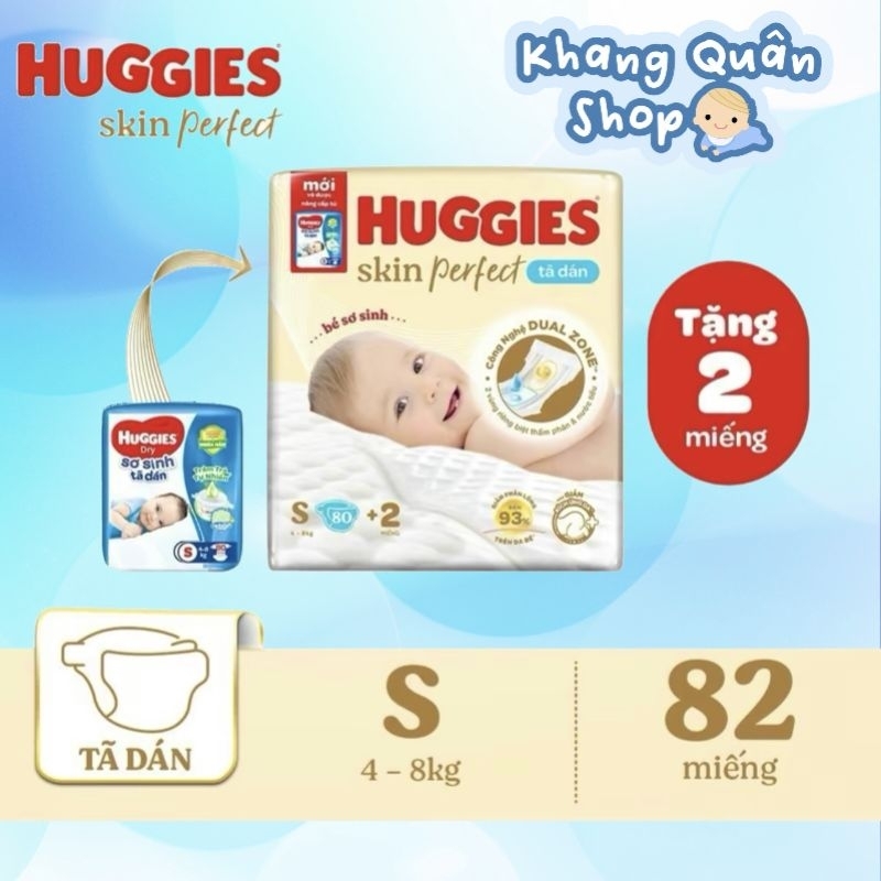 Tã dán huggies sơ sinh size s80+2 miếng chất liệu mềm mại, co giãn nhẹ