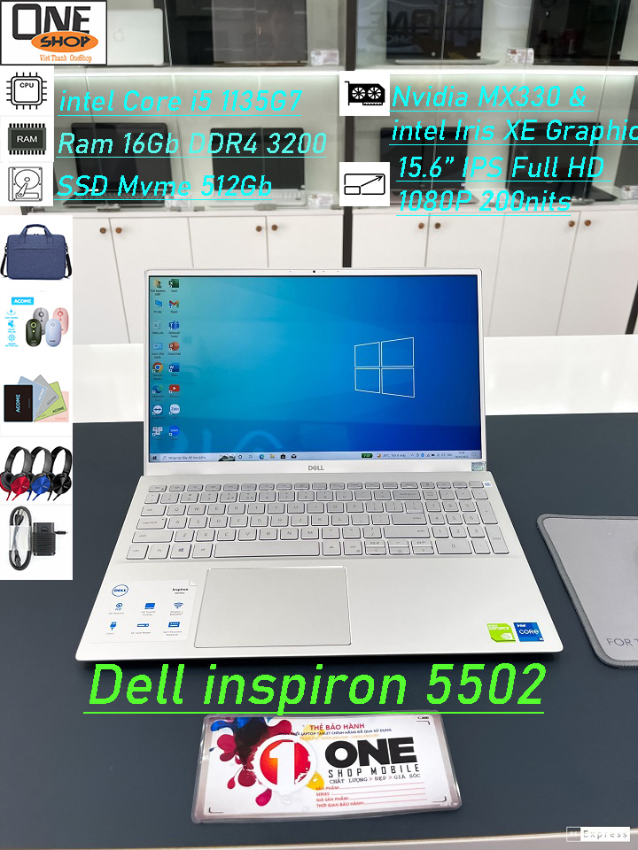 [Hàng Likenew 99% BH 1 Năm] Laptop Dell inspiron 5502 Core i5 1135G7/ Ram 16Gb/SSD 512Gb/ Card đồ họa rời MX330/ Vân tay nhận dạng. .