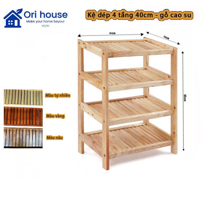 Kệ giày dép 4 tầng ngang 45cm gỗ cao su - kệ dép - hàng lắp ráp