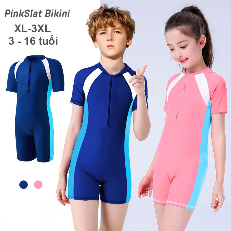 Đồ bơi bé gái liền thân màu hồng dễ thương từ 3-16 tuổi -b027 - pink salt bikini