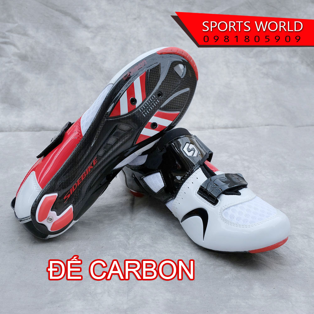 Giày can đế CARBON dòng TRIATHLON (ba môn phối hợp) SIDEBIKE SD-016 (Trắng đỏ)