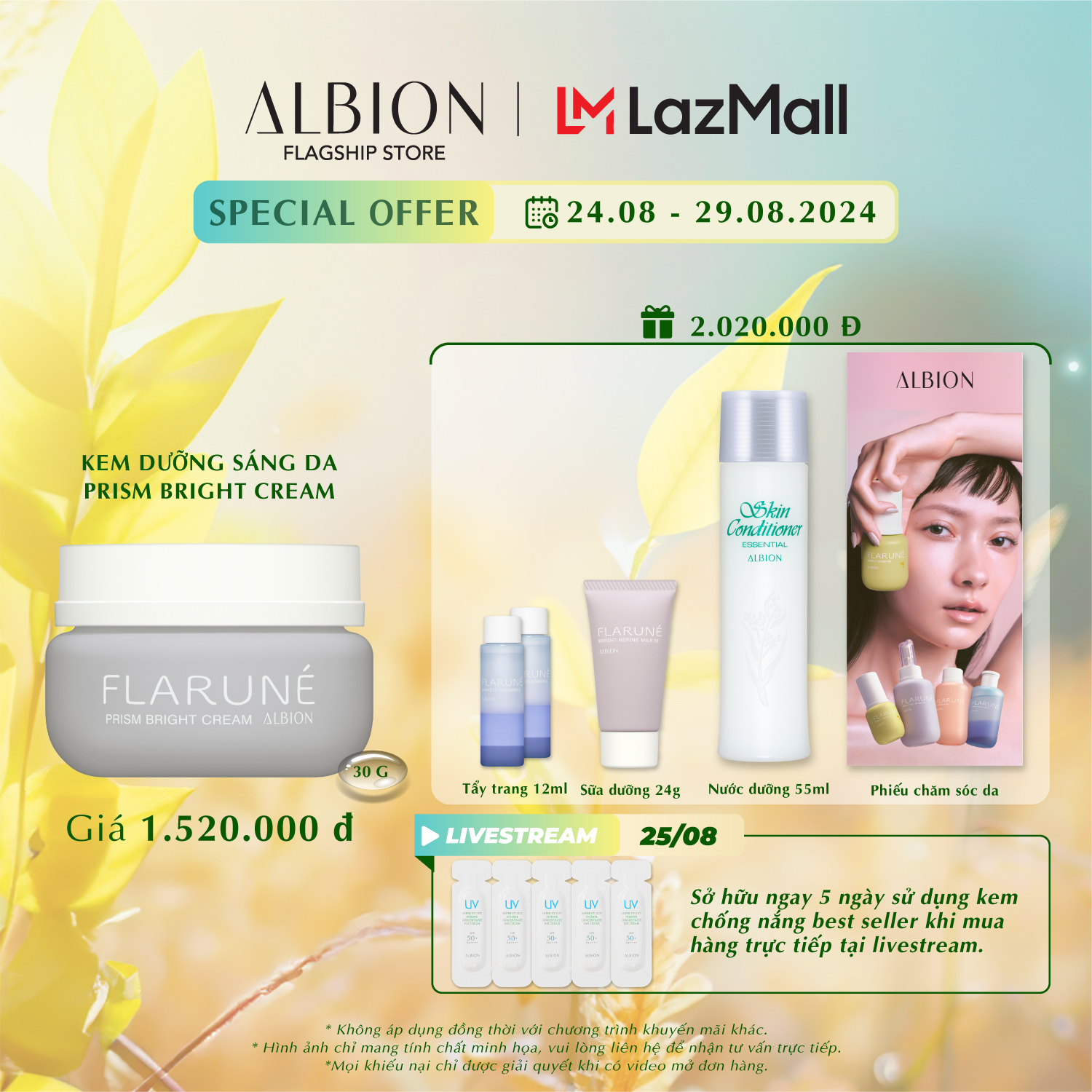 Kem dưỡng trắng sáng albion flarune prism bright cream 30g