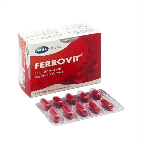 Viên uống ferrovit bổ sung sắt, acid folic, vitamin b12 giúp hỗ trợ thiếu máu do thiếu sắt - hộp 50 viên