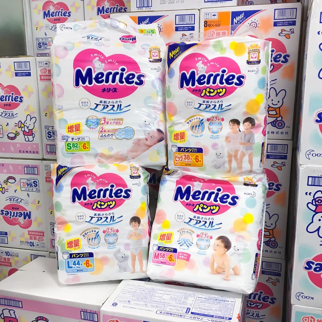Bỉm Merries Cộng Miếng Nội Địa Nhật Dán/Quần M76/L64/S80/M74/L56/XL50/XXl32
