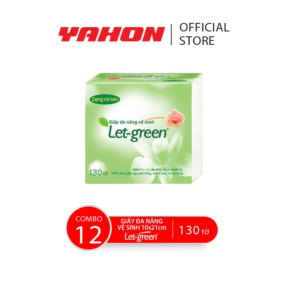 Combo 12 bao giấy vệ sinh đa năng let-green 10*21cm, 130 tờ/bao