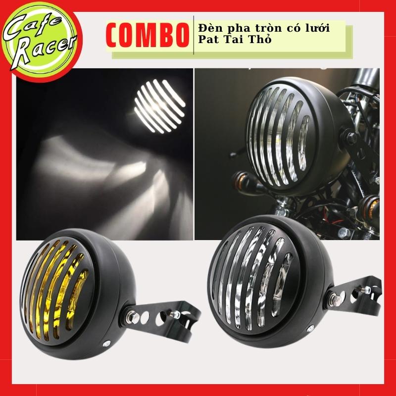 Đèn pha tròn 6,5 icnh kèm sẵn lưới bảo vệ và bộ pat gắn đèn vào phuộc giúp độ các dòng xe Classic CAFE RACER Tracker