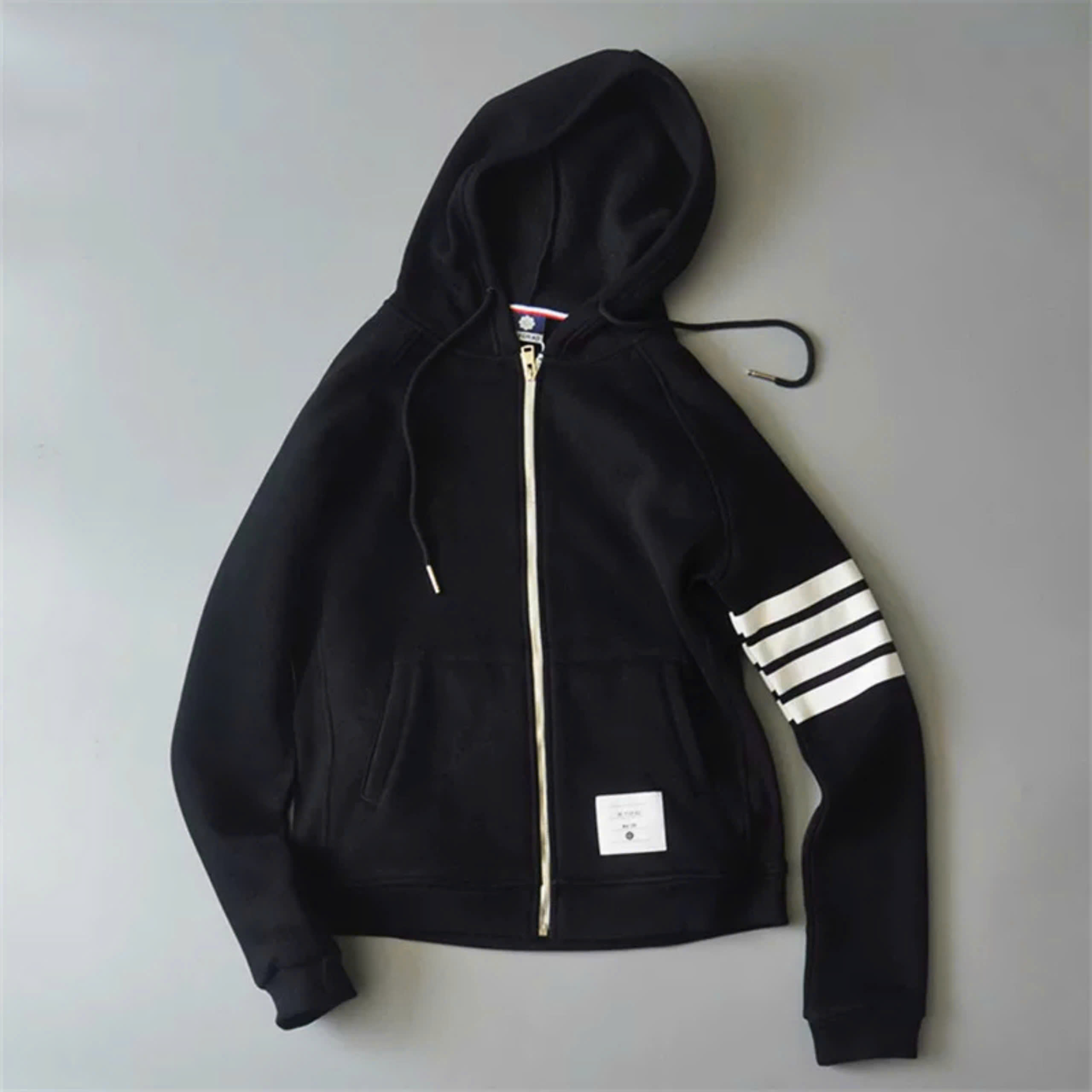  Áo khoác nỉ phối sọc viền Unisex nam nữ form rộng có dây kéo ao hoodie thu đông dài tay có túi tiện dụng - xuongniTNT 