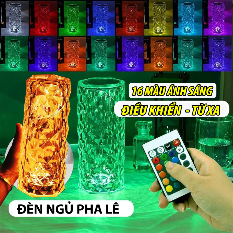 Đèn ngủ pha lê hình trụ cảm biến 16 màu để bàn, có điều khiển từ xa điều chỉnh được độ sáng, đèn phòng khách, đèn trang trí, đèn led