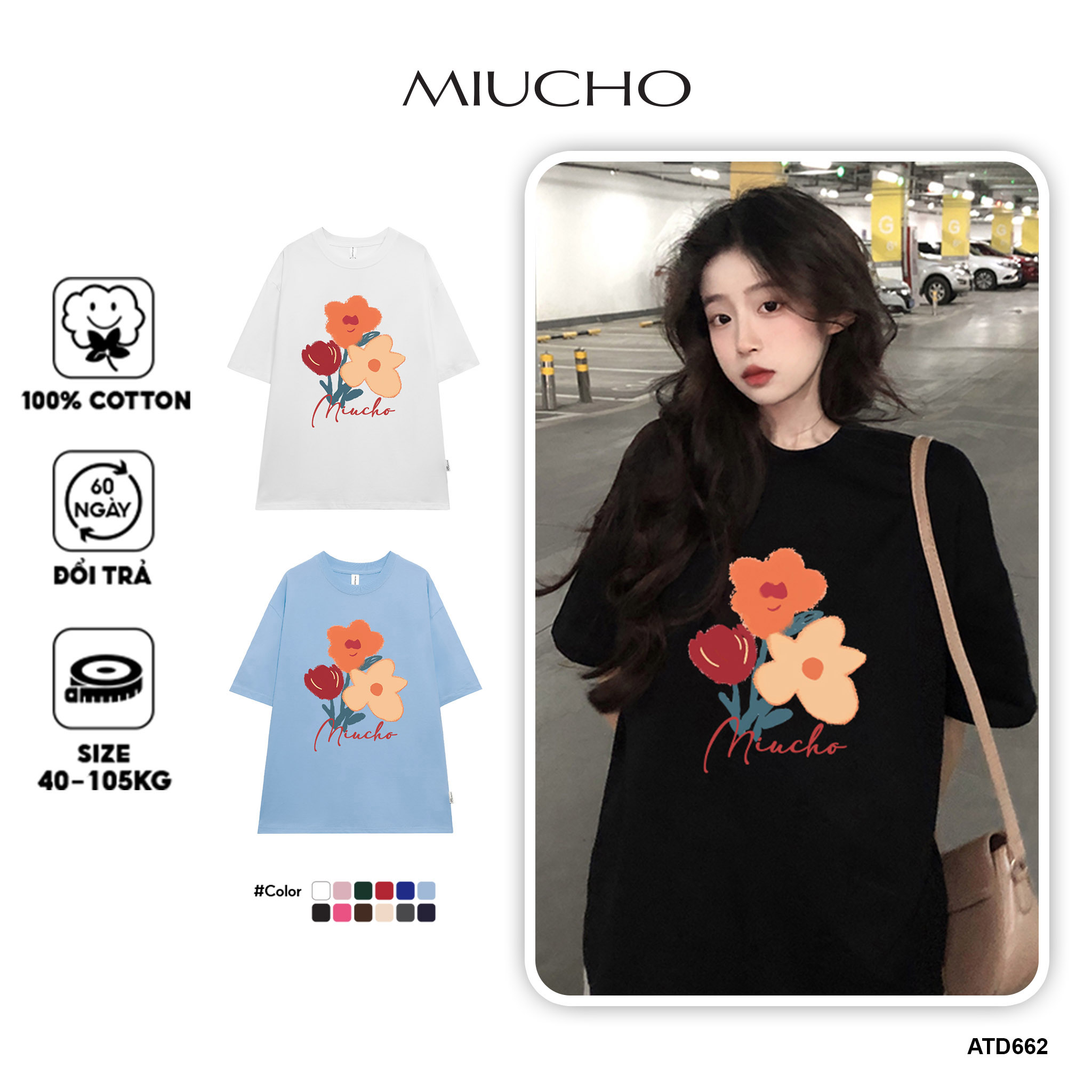 Áo thun unisex local brand form rộng ATD662 Miucho cotton cổ tròn in Artwork 