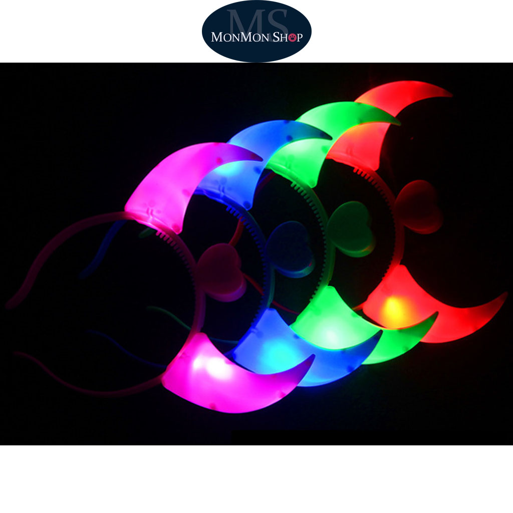 Bờm Sừng Trâu đèn Led phát sáng/ Băng Đô cài tóc ác quỷ hóa trang Halloween, Tết