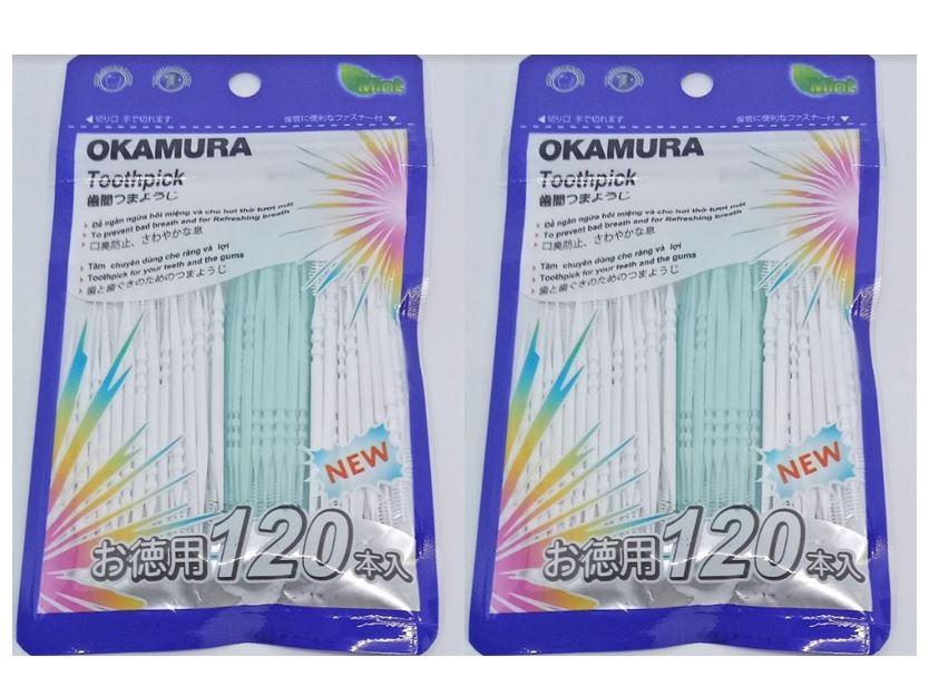 2 GÓI Tăm nhựa nha khoa cao cấp tiện dụng Nhật bản gói 120 chiếc - Okamura